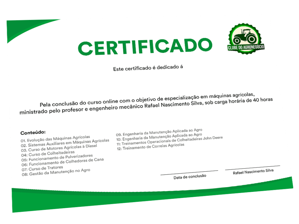 Curso online de funcionamento de máquinas agrícolas Clube do Agronegócio